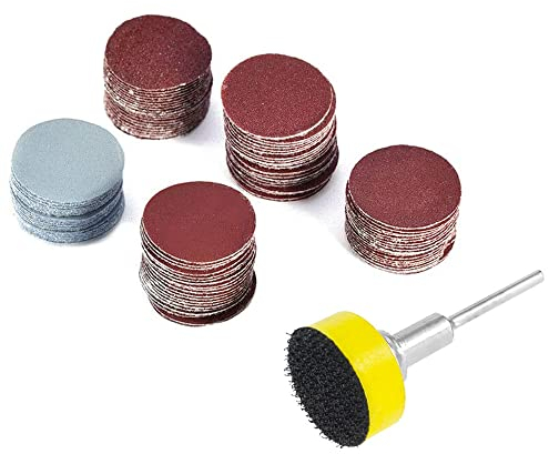 Bestgle 100pcs 1-Inch/ 25mm Sanding Discs Pads Sander Disk Kit with 1/8” Shank Abrasive Polish Pad Plate 100/180/ 240/1500/ 3000 Grit Paper for Drill Grinder Rotary Tools