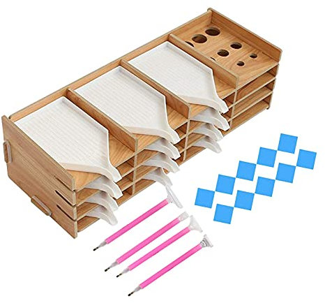 Tubayia DIY Diamond Painting Zubehör Holzregal Diamant Sortierbox Kreuzstich Werkzeugsätze Bohrstifte