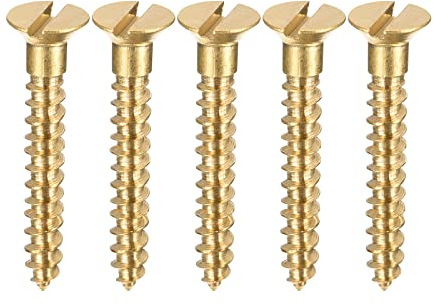 sourcing map Bois Vis M3 x 20mm Fendu Plat Tête Laiton Autotaraudant Vis 50 Pcs