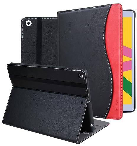 HFcoupe for iPad 9th / 8th / 7th Generation Case 2021/2020/2019, Full Body iPad Cover 10.2 inch with Pencil Holder and Pocket, Multiple Angles Viewing Smart Cover Auto Sleep/Wake, Black/Red