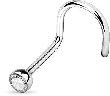 Jewel Barrel Nose Screws with Crystal Small Gem Stone Nose Piercing Jewellery Studs Nostril Thin 20G Nasal Ring Surgical Steel (Clear)