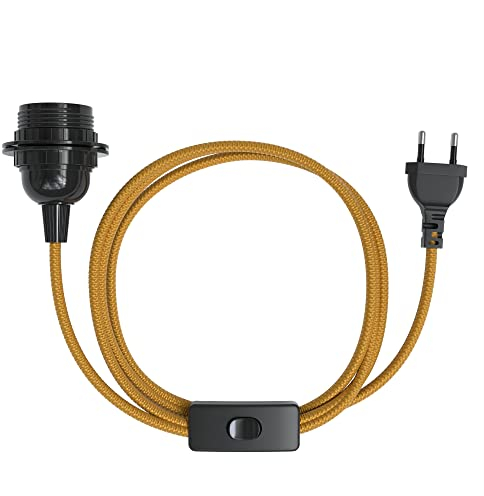 EAZY CASE - Lampenfassung E27 mit Kabel aus Stoff [MIT SCHALTER] - Fassung E27 mit Kabel - Lampenfassung mit Schalter - Lampenkabel mit Fassung - Glühbirne mit Kabel - DIY Lampenfassung mit Stecker
