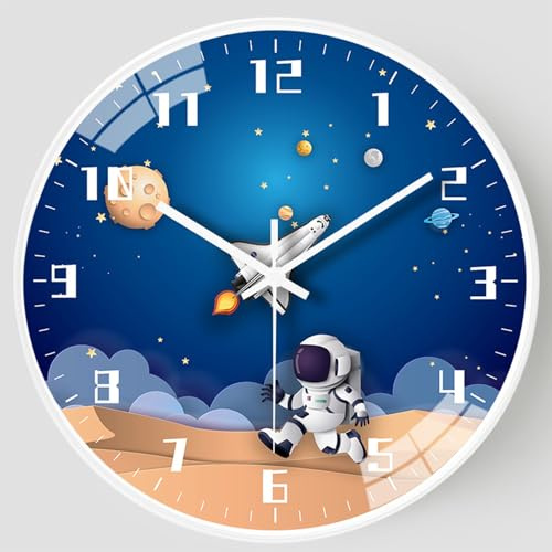 QINFIEY – Horloge murale pour enfants à mécanisme silencieux de 30,5 cm, sans tic-tac, horloge murale ronde, alimentée par piles, style voyage, décoration, horloge pour enfants pour la maison, l’école