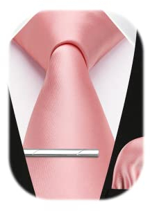 HISDERN Krawatte für Herren Rosa - Krawatte mit Einstecktuch Krawattenklammer Hochzeit Einfarbig Seide Krawatten und Taschentuch Set für Männer
