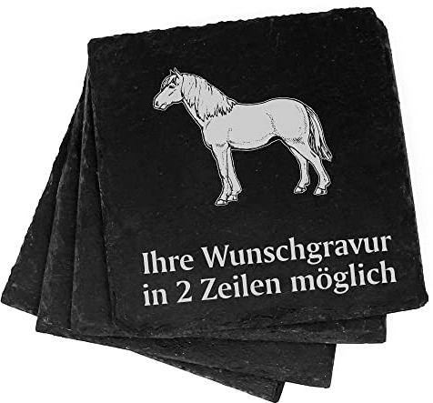 4X Islandpferd Isländer Pferd Deko Schiefer Untersetzer Wunschgravur Set - 11 x 11 cm Flaschenuntersetzer Glasuntersetzer Tassenuntersetzer