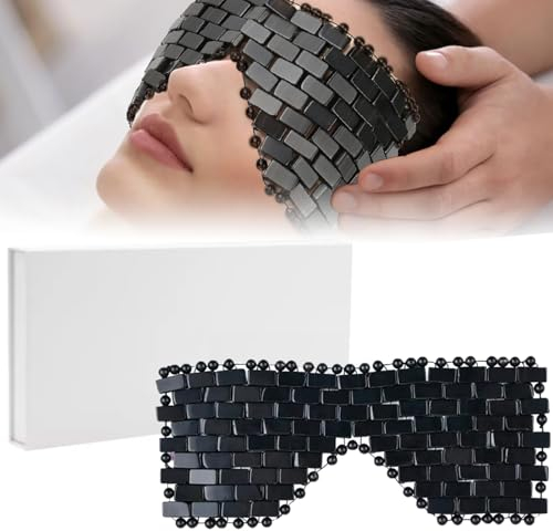 Brrnoo Jade Augenmaske, Jade Steine Gesichts Schlafaugenmaske, Augenermüdungs Schönheits Hautpflege Massagewerkzeug, Falten Entfernen, Anti Aging Kühlungs Schlafaugenmaske (Schwarz)