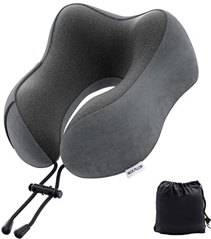 Senders Reisekissen Memory Schaum Nackenkissen leicht Schnellpackung für Flugzeug Zug Auto Nackenstützkissen für Reisen Camping (Dark Grey)