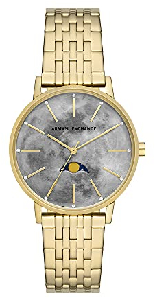 Armani Exchange Uhr für Damen , Quarz/Multi Uhrwerk, 36MM Gold Edelstahlgehäuse mit Edelstahlarmband, AX5586