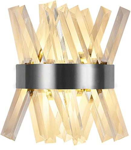 Modern Wandleuchte Innen Kristall LED Wandlampe Diamant Form Kristallglas Deko Lampe Wand Kristall-Lampe Hotel Wandbeleuchtung Crystal Edelstahl Schlafzimmer Nachttischlampe Wohnzimmer Flur Lampe