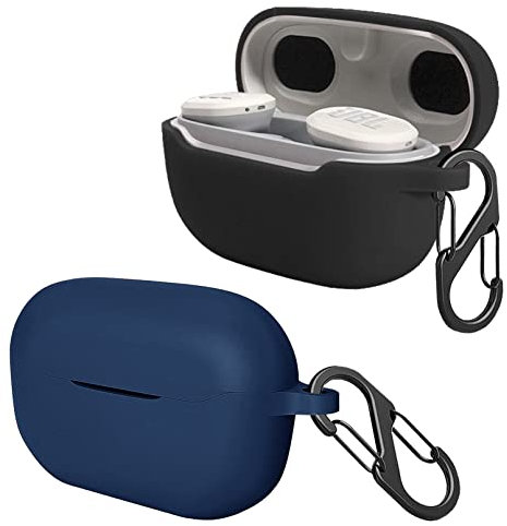 [2-Pack] easyBee Hülle Kompatibel mit JBL Endurance Race TWS [mit 2 Karabiner], Flüssiges Silikon Case Ultradünn Stoßfest Schutzhülle Bluetooth Kopfhörer Tasche - Schwarz und Blau