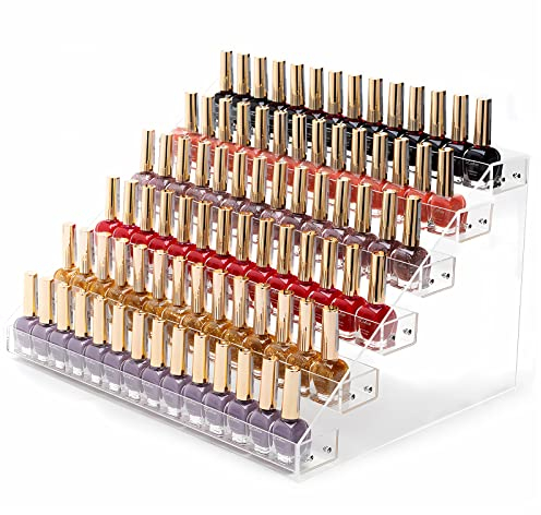 XiYee 6 étagères Murales/Support Transparent pour Organisateur de Vernis à Ongles en Acrylique Pouvant Contenir Jusqu'à 96 Bouteilles