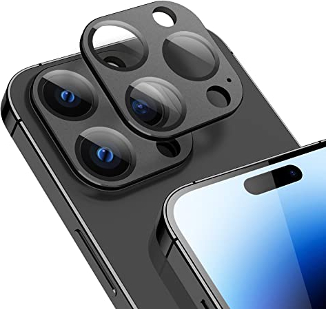 TommyBear Kameraschutz für iPhone 14 Pro/iPhone 14 Pro Max, 2 Stück Kamera Schutz Linsenschutz[Einteiliges Design], 9H Härte, No Bubbles, Anti-Kratzen, Aluminiumlegierung Kamera Schutzglas - Schwarz