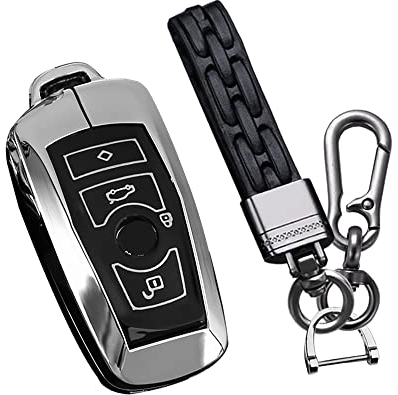 KUNIO Schlüsselhülle Passt für BMW 1er 2er 3er 4er 5er 6er F10 F12 F20 F25 F30 X3 X4 M3 M4 M5 3GT 5GT Schutzhülle Zinklegierung und TPU Autoschlüssel Hülle Schlüsselanhänger Silber Schwarz