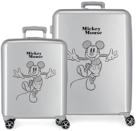Disney 100 Mickey Joyful Happy Kofferset Grau 55/70 cm Starres ABS Integrierter TSA-Verschluss 119L 6 kg 4 Doppelrollen Handgepäck