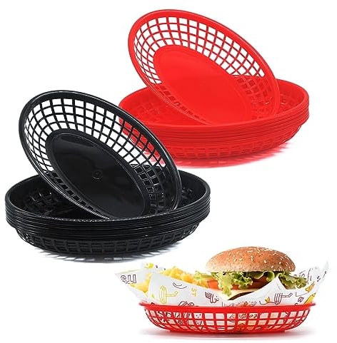 JJWNMLL 16Pcs food baskets, reusable plastic oval fruit basket,cinema snack tray,mexican party accessories for burgers,fries,sweets,crisps,party,picnics,BBQ,summer garden party festival
