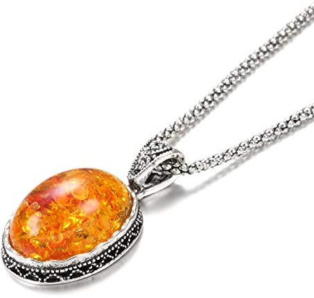 Bysonglezai Halskette Damen Anhänger Geschenk Langkettige Necklace Luxuriöse Simulierte Bernsteinkette Für Frauen Blumenanhänger Boho Antiqueplated