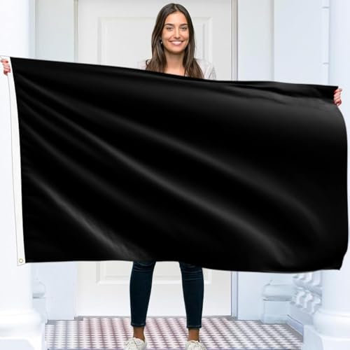 Bandera negra sólida, bandera negra lisa, impresión de doble cara, poliéster de 90 g, doble costura, 2 ojales de latón, grande de 5 x 3 pies