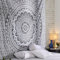 RAJRANG BRINGING RAJASTHAN TO YOU Grauer Mandala-Wandteppich für Schlafzimmer – 76 x 102 cm, Indie-Wandteppich, Hippie-Raumdekoration