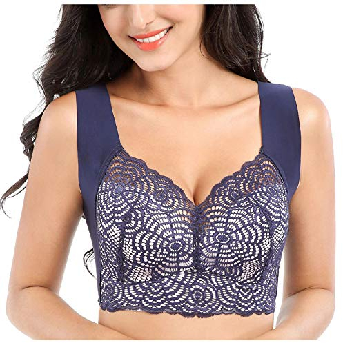 ARtray Sklavin Outfit Damen BH Steel Unterwäsche Nahtlose heraus Weste Frau kein reizvoller Spitze Ring Bras Sports Aushöhlung Fitness Klein Damen (Blue, XXL)