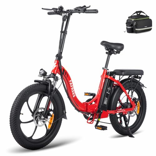 Fafrees F20 Electric Bicycle, 20 * 3.0 Inch Fatbike, Folding Electric Urban Bike, 250W 16AH Unisex Adult E-bike, Power Assist 60-120KM (Red)