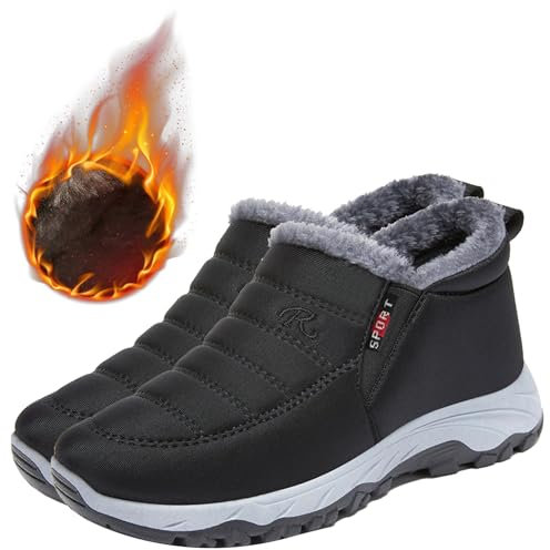Aocase Extra Wide Width Slip-on Shoes Winter Boots Women Snow Boots Waterproof Fur Lined Ankle Boots Ladies Warm Walking Boots Lightweight Outdoor,Women's black,39/245mm