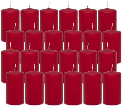 DecoLite 24er Pack Stumpenkerzen 100/60mm - Selbstverlöschend, Safe Candle, RAL Zertifiziert, 36 Stunden Brenndauer - 100% Made in Germany by Wenzel Kerzen (rot)