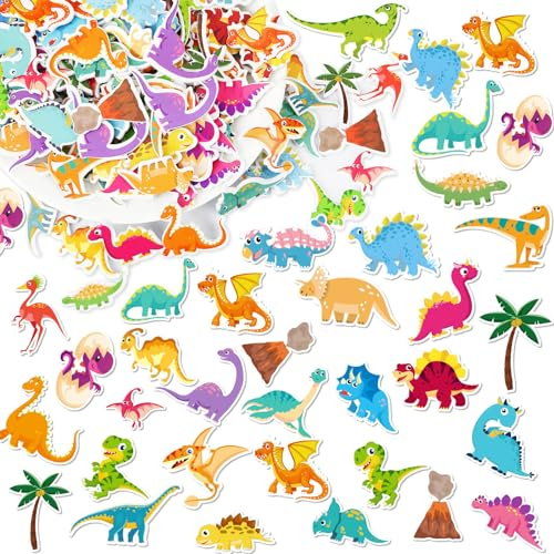 JULBEAR Dino Sticker, 300 Stück Dinosaurier Aufkleber für Kinder Basteln Selbstklebend Tiere Dino Aufkleber Waldthema Partygeschenke für Kindergeburtstag Dekoration DIY-Zubehör Junge Mädche