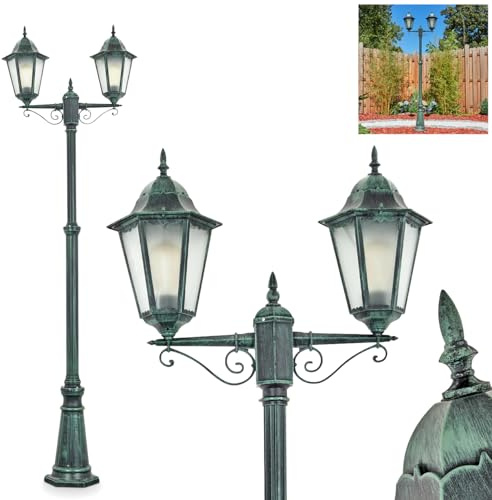 HOFSTEIN Kandelaber Hongkong, Außenwegeleuchte aus Metall/Milchglas in Schwarz-Grün, Wechselscheiben Klar, Wegeleuchte im Landhaus/Antik/Retro/Vintage-Design für Garten, Hof, max. 245cm, 2 x E27, IP44