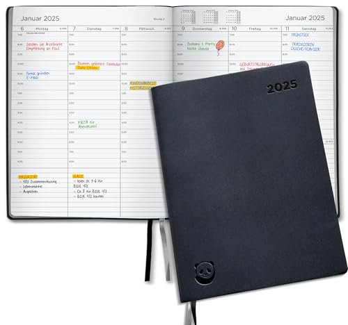 Premium Terminkalender 2025 von Smart Panda – Wochenplaner A4, Silber – Softcover und Geschenkbox – Terminkalender, 30 Minuten-Intervalle – Jahreskalender, Planer 2025 – auf Deutsch