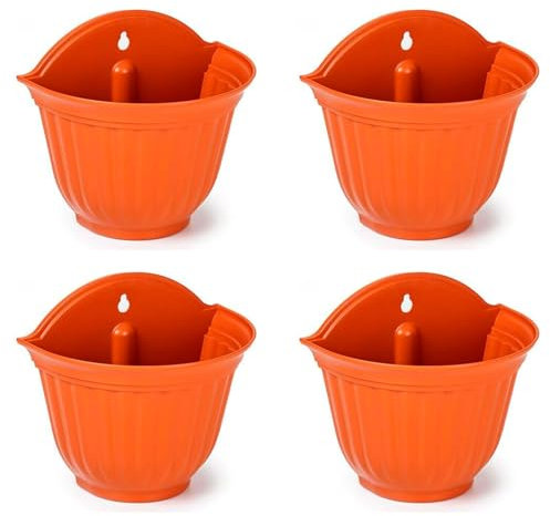 AC - Pack de 4 macetas de plástico para Pared, macetero, Tiesto de Colgar, Recipiente para Plantas, Flores, balcón, Porche, hogar, Fabricada en España (Marrón - 26 x 29,5 x 19 cm)