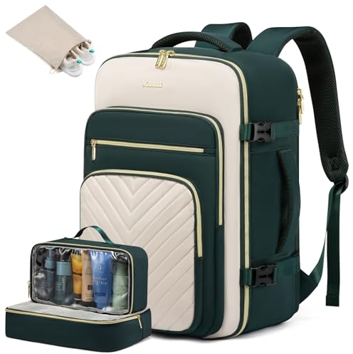 LOVEVOOK Reiserucksack Damen, 40L Groß Handgepäck Rucksack Flugzeug, Wasserdicht Laptop Rucksack Damen 17 Zoll mit Kulturbeutel, Travel Backpack Reisetasche Handgepäck für Reise Business Urlaub, Grün