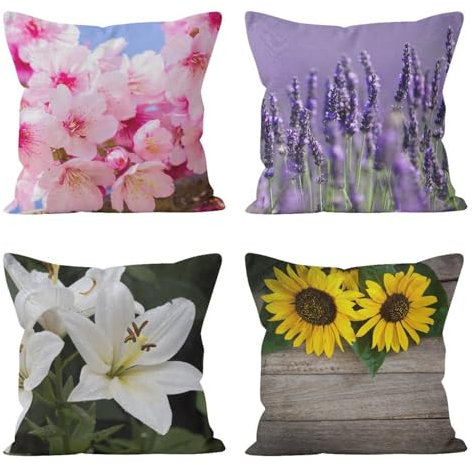 Ethereval Leinen Kissenbezüge Zierkissen Kissenhülle XXL 4Pcs, Lotus Kissenbezüge Zierkissen Kissenbezug Kinderzimmer Premiumtouch-Kissenbezüge 40x40cm