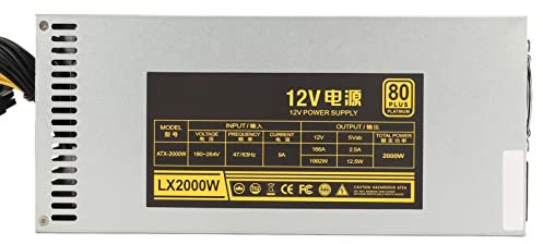 Alimentation Minière 2000 W, Bloc d'alimentation pour Plate-Forme Minière PSU ATX PC pour 8 GPU ETH Rig Ethereum Miner, Alimentation pour Machine Minière avec Câble Adaptateur