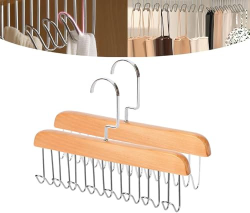 SkyJoy®Porte-ceinture 2 pièces avec 8 crochets Porte-cravate en bois pivotant à 360 degrés pour un rangement peu encombrant des sous-vêtements, des écharpes et des chaussettes. Couleur du bois