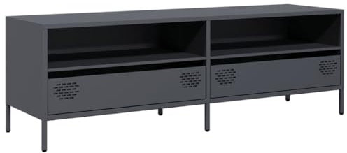 vidaXL TV Schrank, Lowboard für Fernseher, Fernsehtisch mit 2 Fächern 2 Schubladen, Fernsehschrank für Schlafzimmer Wohnzimmer, Industrie-Stil, Anthrazit Kaltgewalzter Stahl