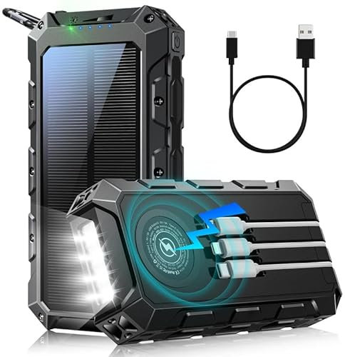 Solar Power Bank 46800mAh, PD 22.5W USB C Fast Charging Solar Charger with 7 Outputs & 2 Inputs, Flashlight, Wireless Charging, Portable External Battery Pack for Smartphones, Tablets