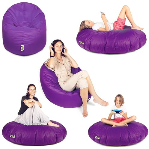 PATCH HOME 2-in-1 Sitzsack Sessel - Gaming Bean Bag mit Reißverschluss - Bereits befüllt, Ergonomisch & Robust für Kinder & Erwachsene - Indoor & Outdoor, Wetterfest (Lila, 155cm)