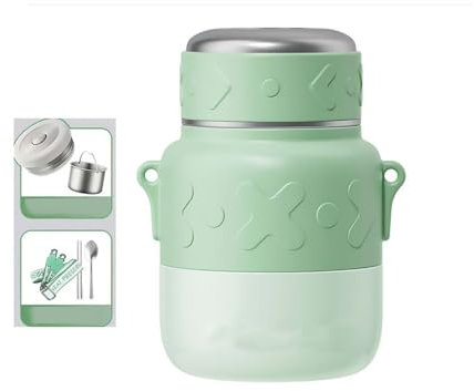 GRFELI Insulated Food Containers,800ML Stainless Steel Vacuum Double-Walled Lunch Box, Keeps Cold or Hot Multi- Purpose Flask (Green)