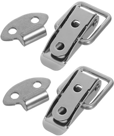 EXHUMKY 2 Pcs Stainless Steel Small Buckle Suitcase Latch Wooden Case Latch Clamp Spring Loaded Latch Toolbox Latch Spring Release Cabinet Lock Drawer Latches 304 Stainless Steel Silver