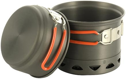 M-Tac Campinggeschirr Set mit Topf und Pfanne aus Aluminium – 1,5L Kochtopf und 0,4L Bratpfanne – Leicht und Kompakt, Ideal für Outdoor und Wandern, Olive