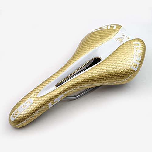 Fahrradsattel,Sattel Fahrradsattel MTB Mountainbike Kohlefaser-Sattelstraßenkissen(Gold White)