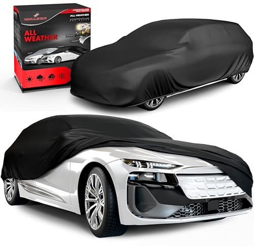 Walser All Weather Autoabdeckung, 100% wetterfeste Plane, wasserdichte Autogarage, Vollgarage Größe 5 Kombi schwarz