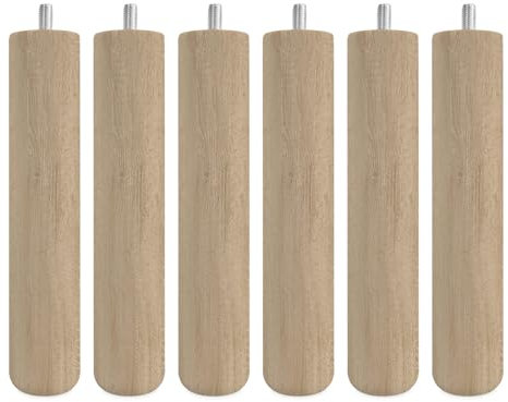 DUÉRMETE ONLINE Lot de 6 Pieds en Bois pour Base tapissée, cylindriques filetés, Hauteur 25 cm, Couleur Naturelle