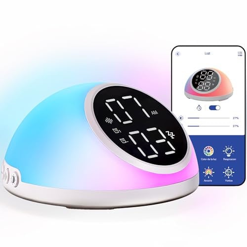 smartia - despertador inteligente Modelo 2025 Pro, despertador digital con APP Programable, despertador solar y 20 sonidos de naturaleza, alarma con luz de amanecer, reloj despertador digital