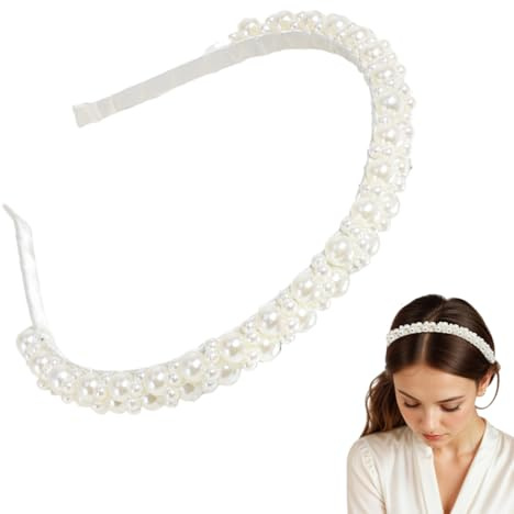 OUDQFCJ Perlen Haarreif, Haarreifen mit Perlen für Frauen, Haarband Hochzeit, Edler Haarschmuck, für den Alltag (Standard) (Weiß)