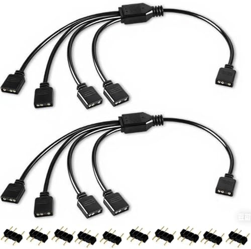 RUNCCI-YUN 2 Stück 5V 3 polig ARGB Verlängerungskabel,1 auf 4 Shunt Kabel mit 3P Stecker Buchse zu Buchse ARGB Fan Splitter für Computergehäuse, CPU-Kühler und 5V-Lüfter(30cm,Schwarz)