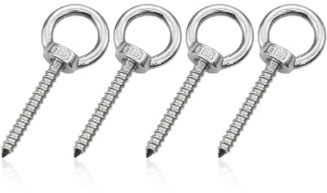 Bulloni a occhiello in acciaio inox, 4 pezzi, resistenti viti a occhiello, autofilettanti, occhielli a vite, antiruggine, grandi viti di alta qualità, uso sicuro per supporto amaca, sedia a dondolo