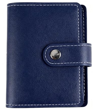 teashow PU Leather Credit Card Holder Wallet for Men & Women(Dark Blue) | Slim RFID Blocking Bank Card Case with 26 Plastic Insert Sleeves, Minimalist Pocket Wallet Holders, Travel Business Card Case