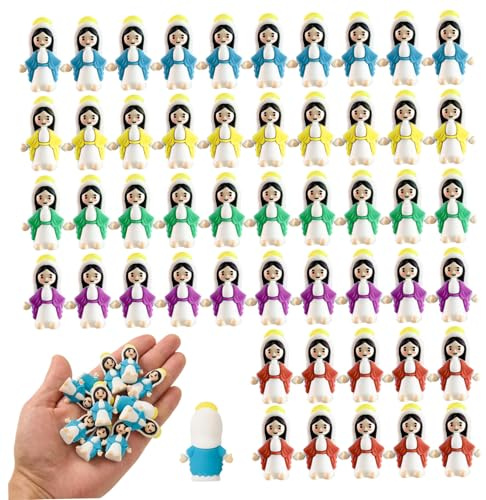 Gcroet 50 PCs kleine Jungfrau Maria Figuren Mini Jesus Figuren Miniatur Jungfrau Maria Puppe Christus Erlöser Dekor für die Weihnachtsfeier bevorzugt religiös (farbenfroh)..