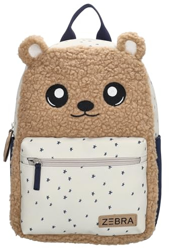 ZEBRA trends - Schwimmtasche Kinder Sporttasche mit fröhlichem Tiermotiv - Kordelzug Turnbeutel mit Reißverschlusstasche, stabile Schultergurte & Griff, Namensfach + Anhänger - Beige